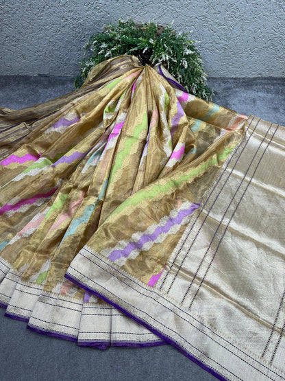 ANTIQUE GILD TISSUE RANGCART PURE HANDLOOM BANARASI SAREE