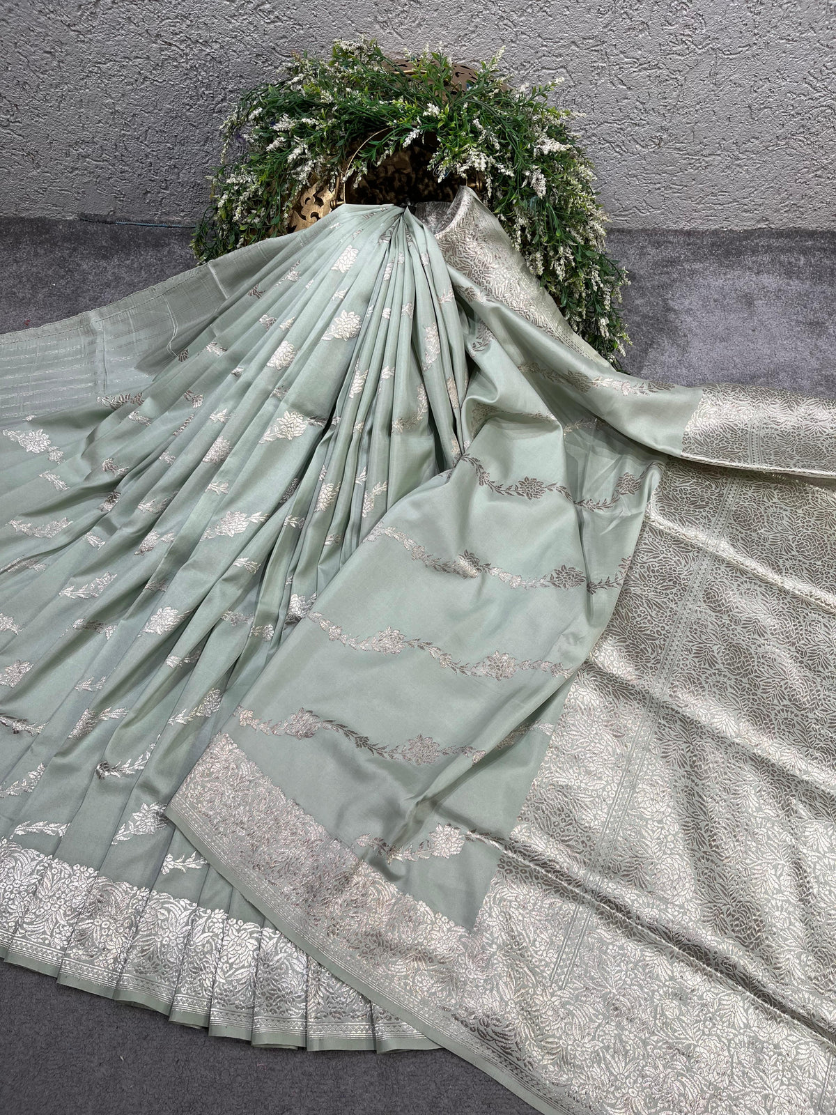 SAGE GREEN SILK PURE HANDLOOM BANARASI SAREE