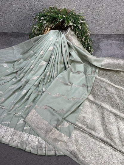 SAGE GREEN SILK PURE HANDLOOM BANARASI SAREE