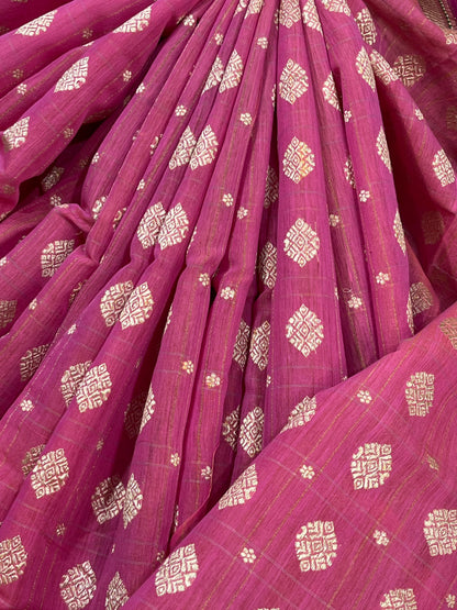 PINK COTTON PURE HANDLOOM BANARASI SAREE