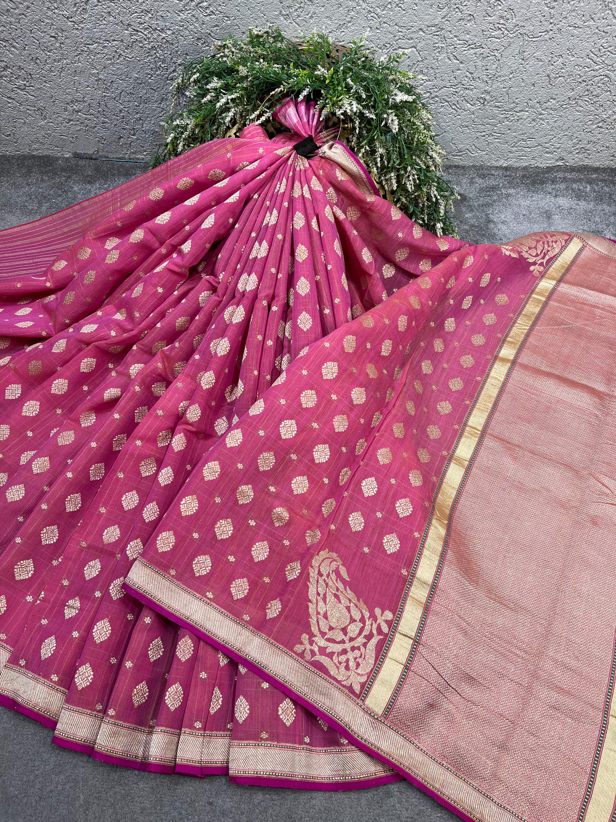 PINK COTTON PURE HANDLOOM BANARASI SAREE