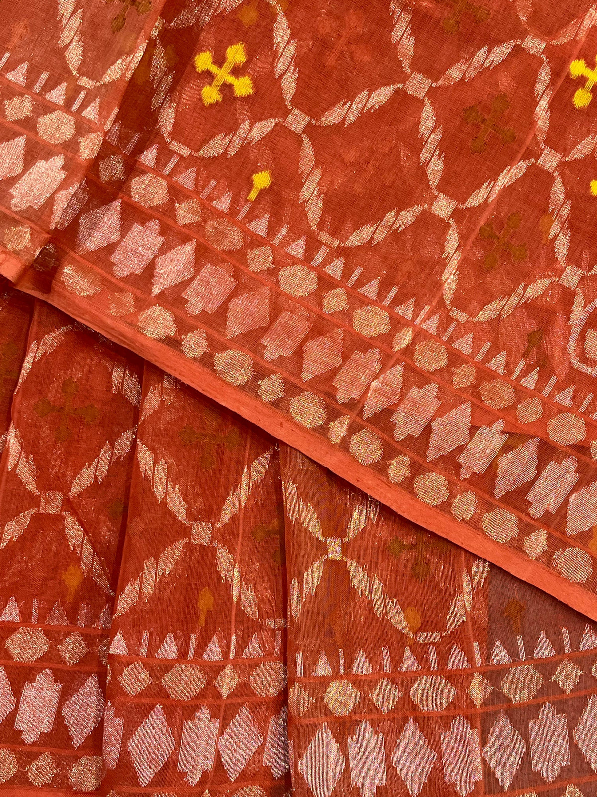 RUST ORANGE COTTON PURE HANDLOOM BANARASI SAREE