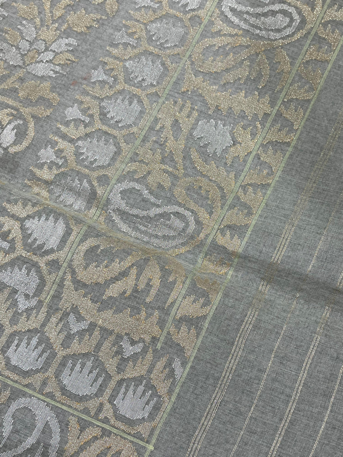 SAGE GREEN COTTON PURE HANDLOOM BANARASI SAREE