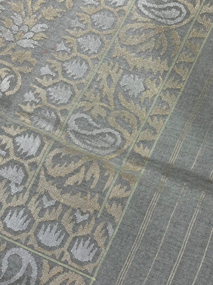 SAGE GREEN COTTON PURE HANDLOOM BANARASI SAREE