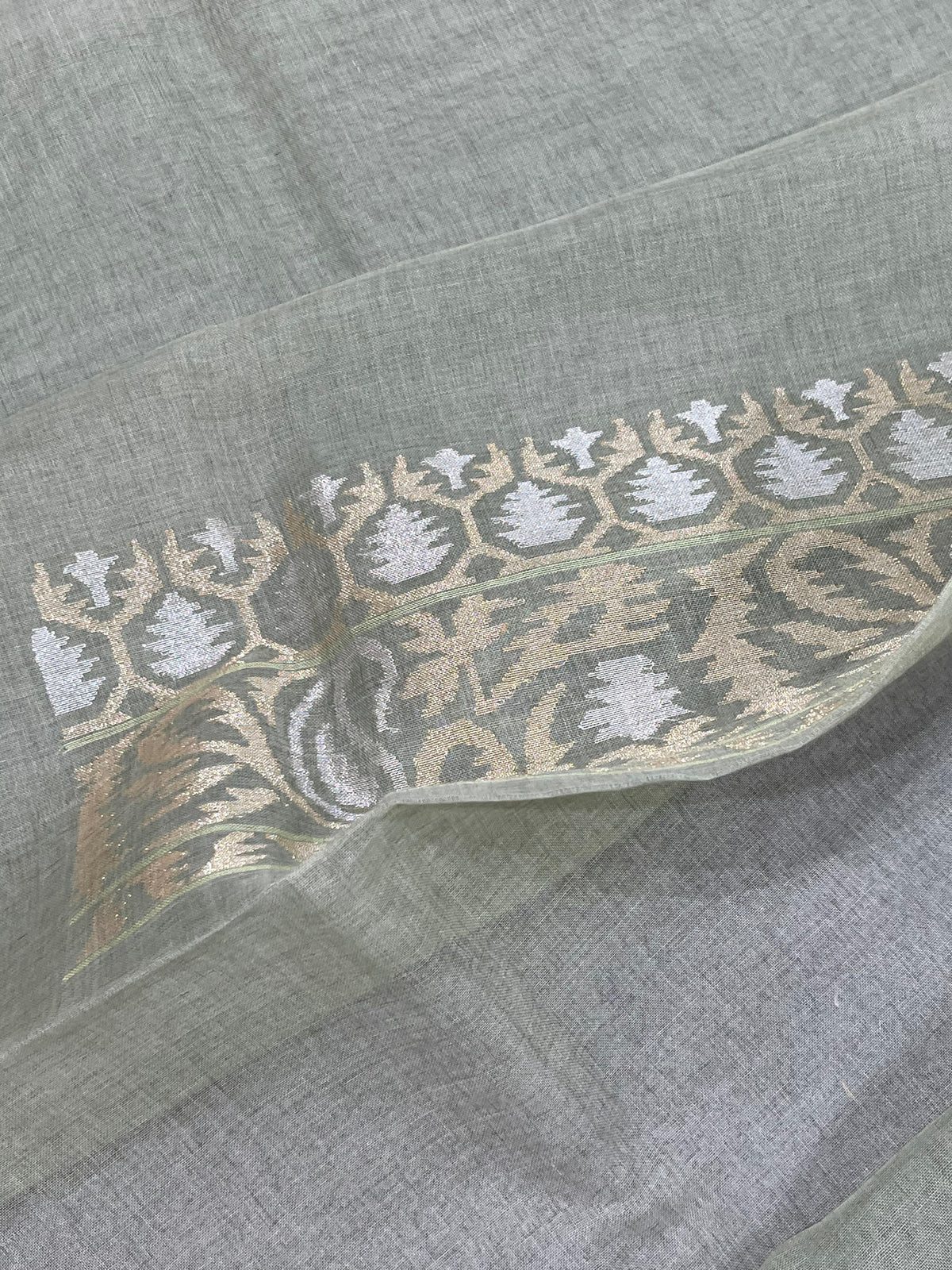 SAGE GREEN COTTON PURE HANDLOOM BANARASI SAREE