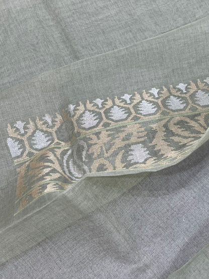 SAGE GREEN COTTON PURE HANDLOOM BANARASI SAREE