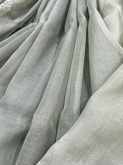 SAGE GREEN COTTON PURE HANDLOOM BANARASI SAREE