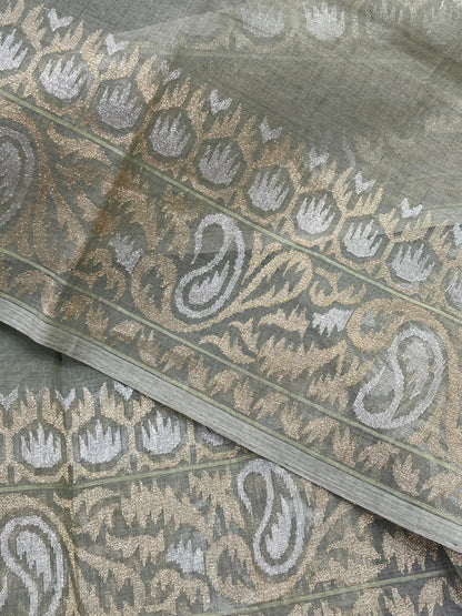 SAGE GREEN COTTON PURE HANDLOOM BANARASI SAREE