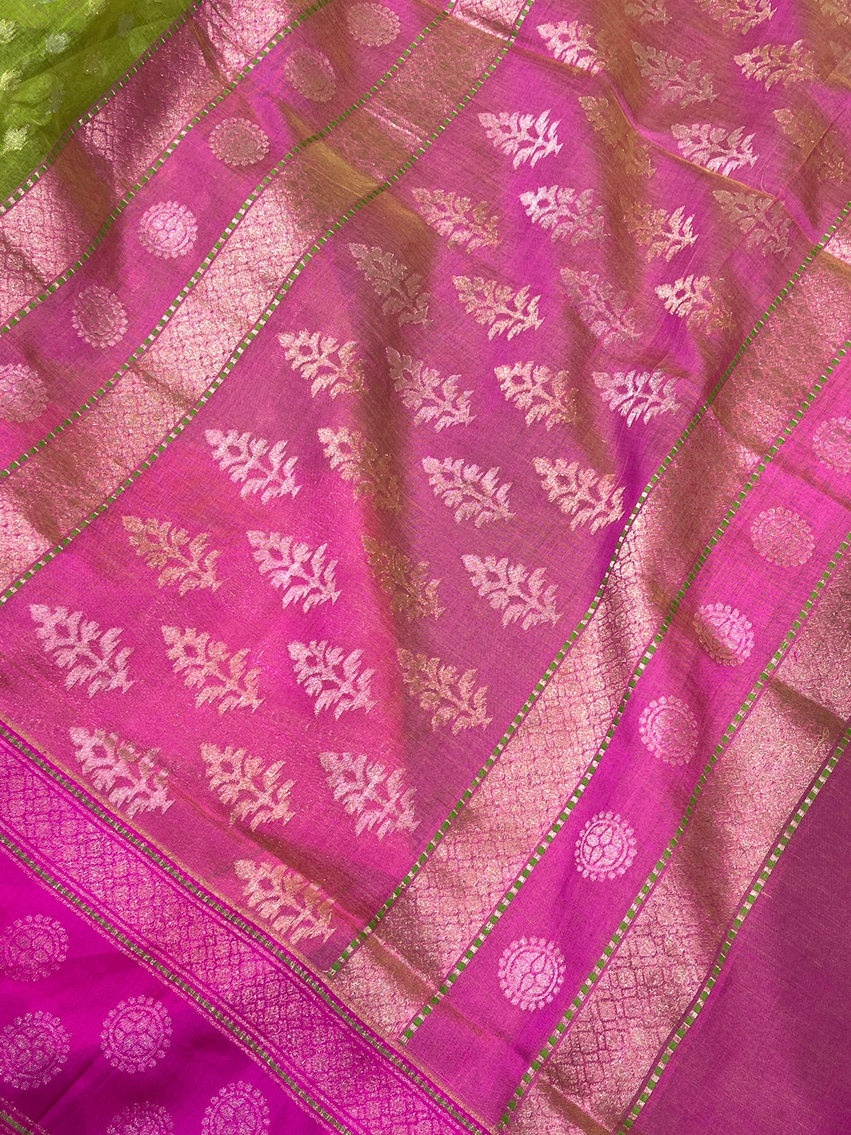 PISTA GREEN COTTON PURE HANDLOOM BANARASI SAREE