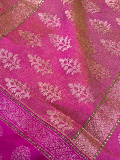 PISTA GREEN COTTON PURE HANDLOOM BANARASI SAREE