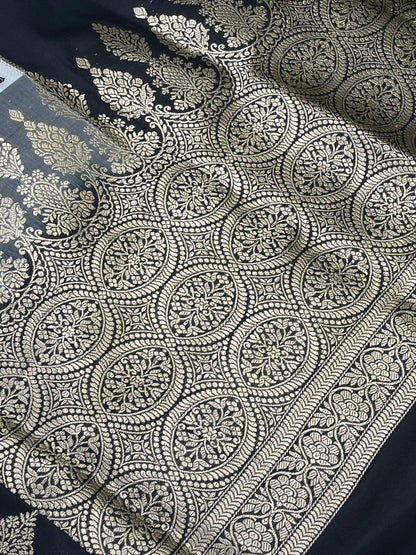 BLACK SILK PURE HANDLOOM BANARASI SAREE