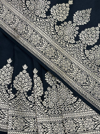 BLACK SILK PURE HANDLOOM BANARASI SAREE