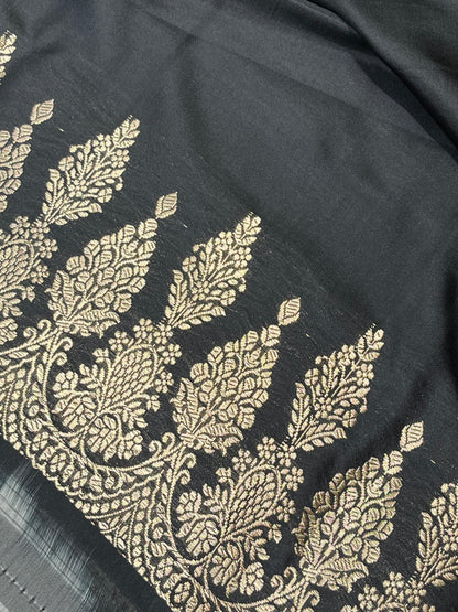 BLACK SILK PURE HANDLOOM BANARASI SAREE