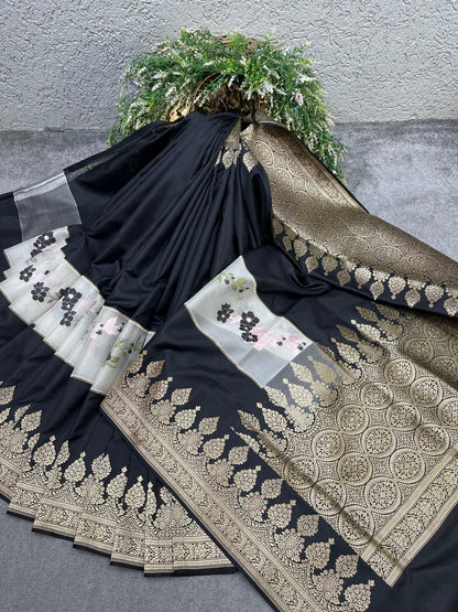 BLACK SILK PURE HANDLOOM BANARASI SAREE