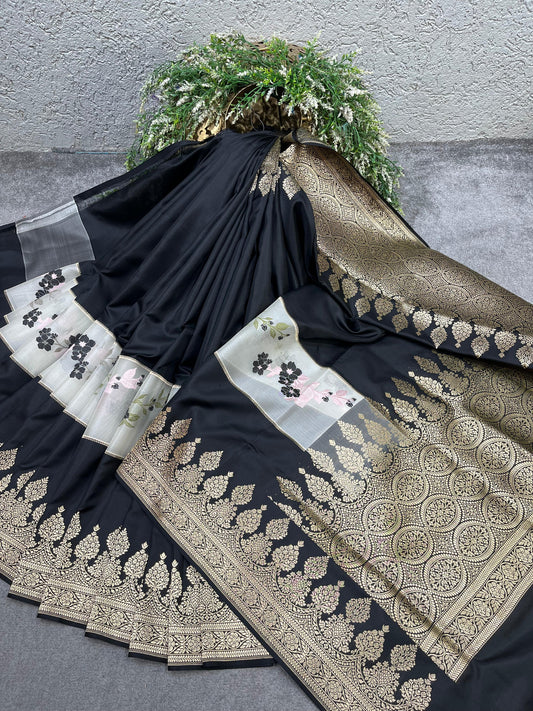 BLACK SILK PURE HANDLOOM BANARASI SAREE