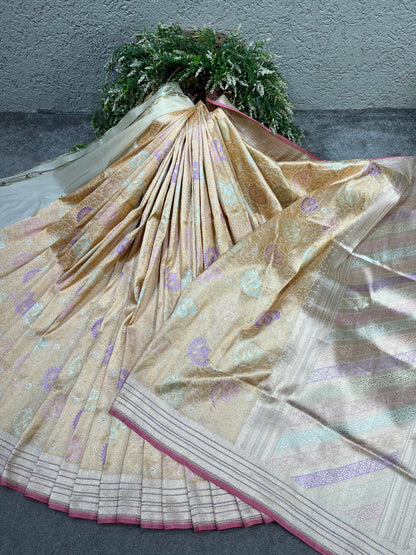 CHAMPAGNE GOLD SILK PURE HANDLOOM BANARASI SAREE