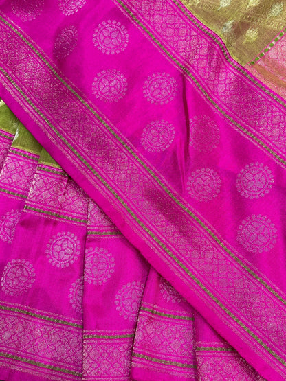 PISTA GREEN COTTON PURE HANDLOOM BANARASI SAREE