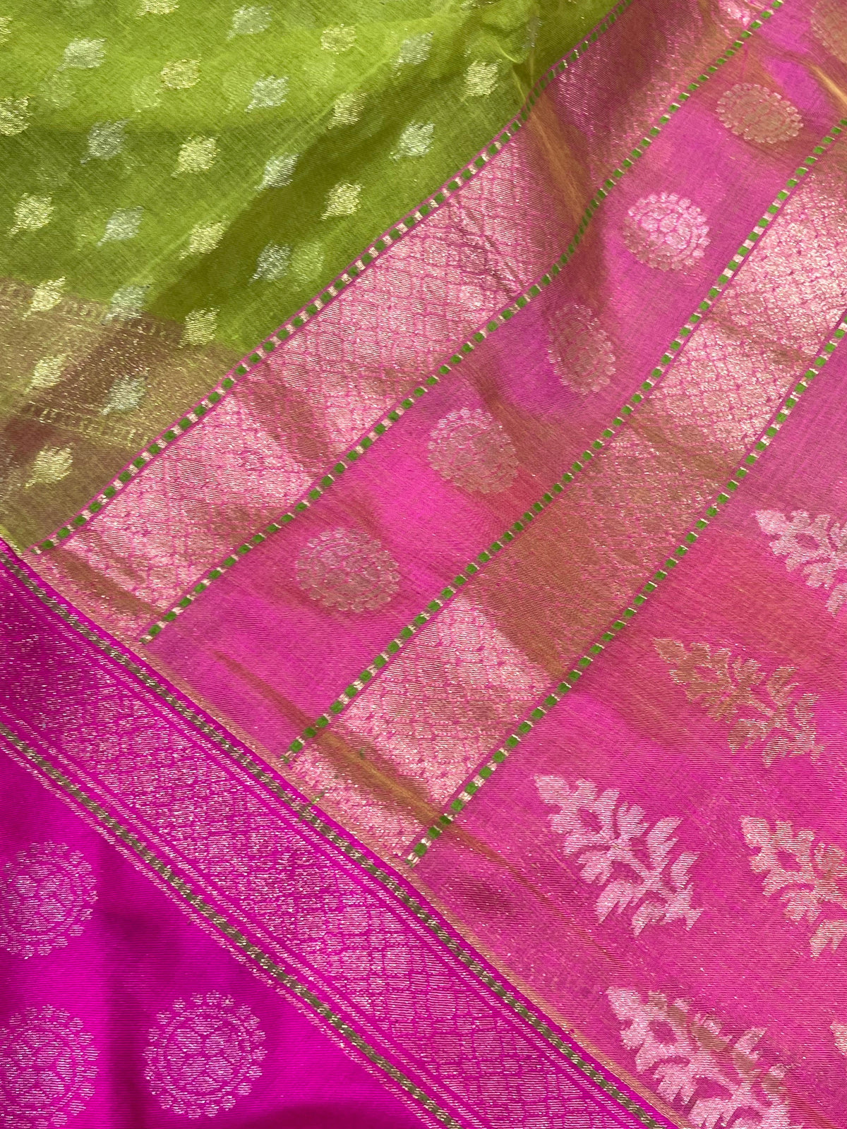 PISTA GREEN COTTON PURE HANDLOOM BANARASI SAREE