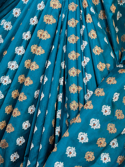 PEACOCK BLUE SILK PURE HANDLOOM BANARASI SAREE