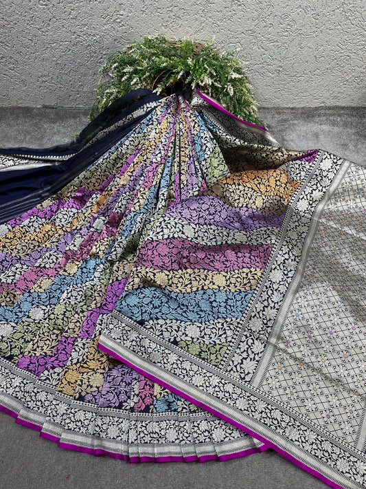 DEEP BLUE RANGCART SILK PURE HANDLOOM BANARASI SAREE