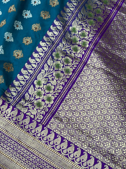 PEACOCK BLUE SILK PURE HANDLOOM BANARASI SAREE