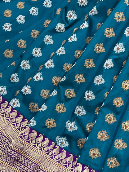 PEACOCK BLUE SILK PURE HANDLOOM BANARASI SAREE