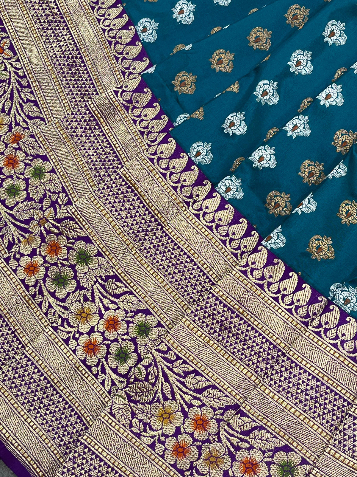 PEACOCK BLUE SILK PURE HANDLOOM BANARASI SAREE