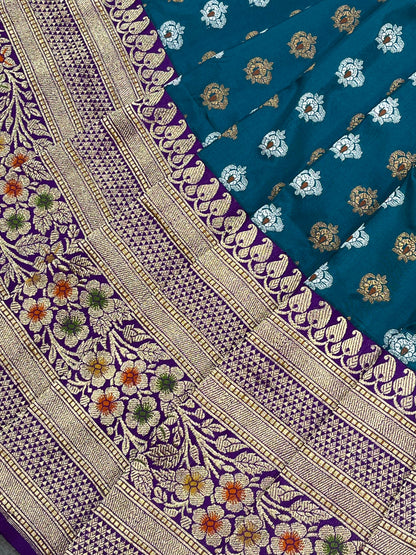 PEACOCK BLUE SILK PURE HANDLOOM BANARASI SAREE