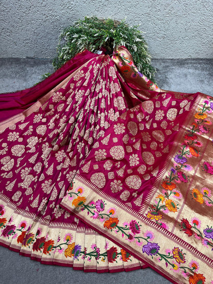 MAJENTA PINK SILK PURE HANDLOOM BANARASI SAREE