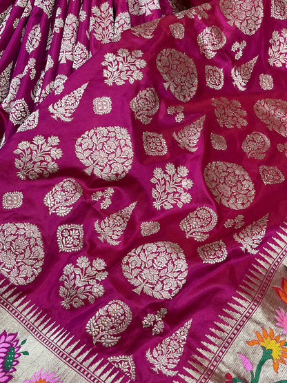 MAJENTA PINK SILK PURE HANDLOOM BANARASI SAREE
