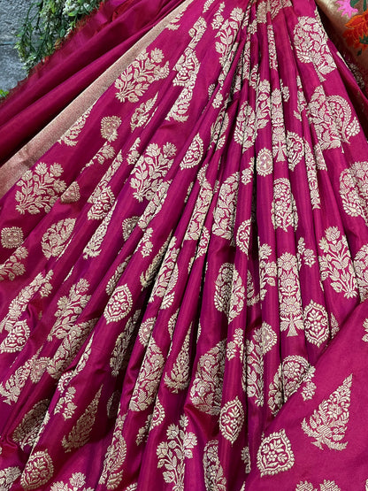 MAJENTA PINK SILK PURE HANDLOOM BANARASI SAREE