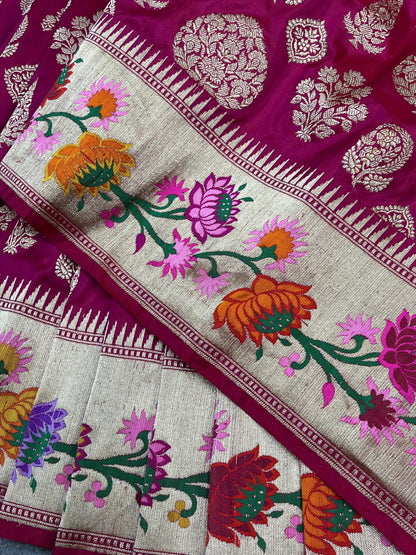 MAJENTA PINK SILK PURE HANDLOOM BANARASI SAREE