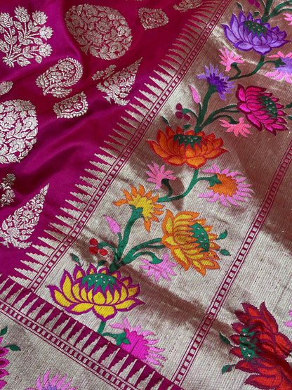 MAJENTA PINK SILK PURE HANDLOOM BANARASI SAREE