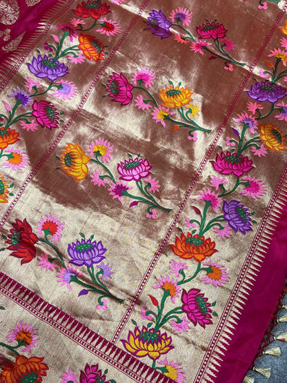MAJENTA PINK SILK PURE HANDLOOM BANARASI SAREE