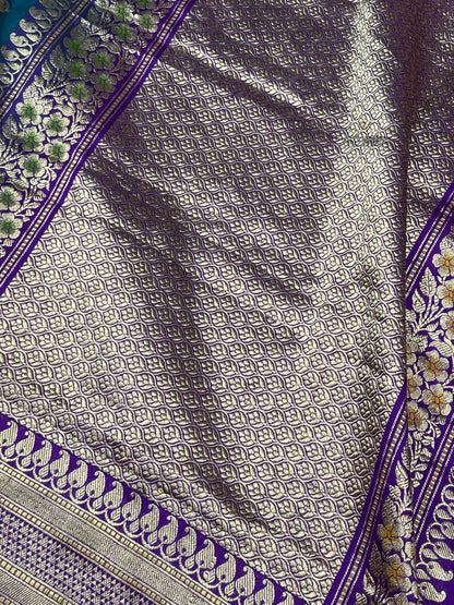 PEACOCK BLUE SILK PURE HANDLOOM BANARASI SAREE