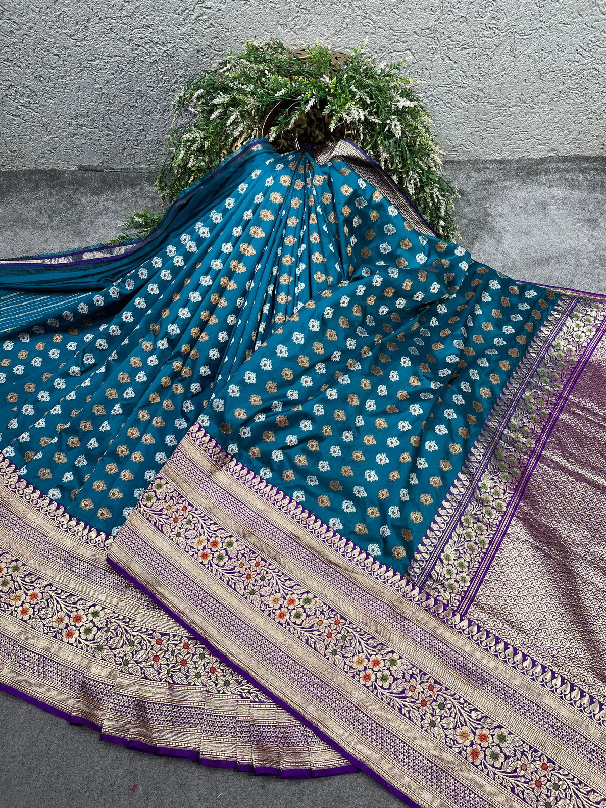 PEACOCK BLUE SILK PURE HANDLOOM BANARASI SAREE