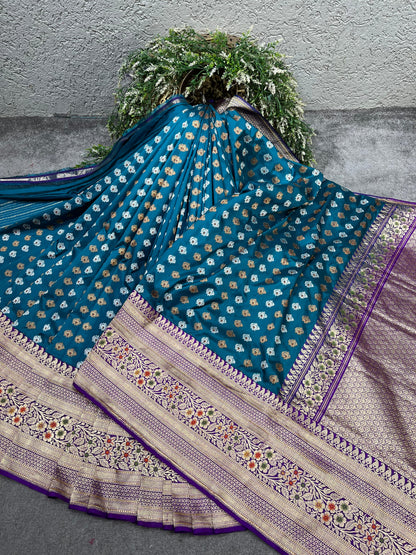PEACOCK BLUE SILK PURE HANDLOOM BANARASI SAREE