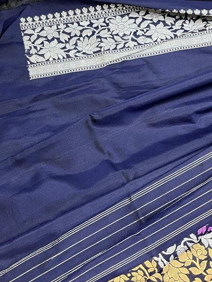 DEEP BLUE RANGCART SILK PURE HANDLOOM BANARASI SAREE