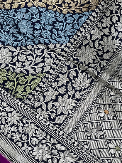 DEEP BLUE RANGCART SILK PURE HANDLOOM BANARASI SAREE