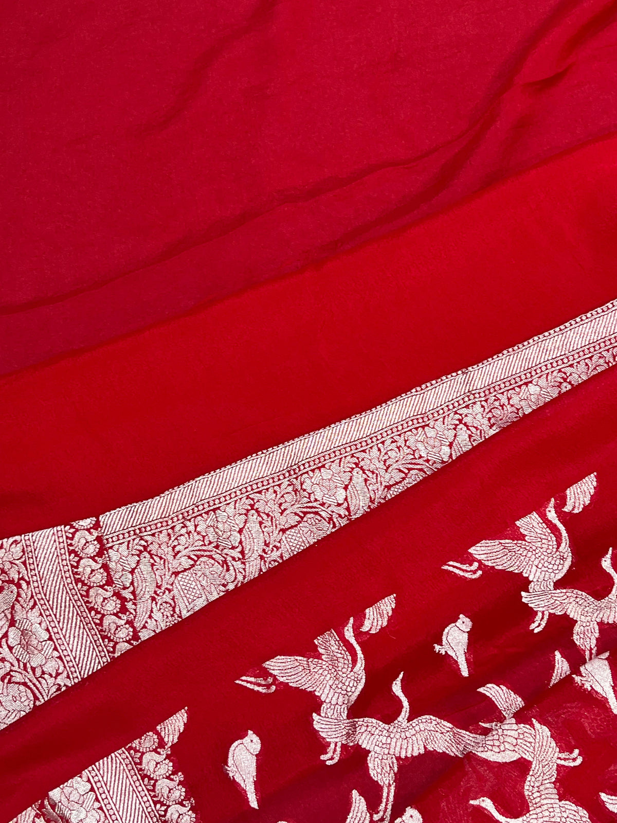 RED CHIFFON PURE HANDLOOM BANARASI SAREE