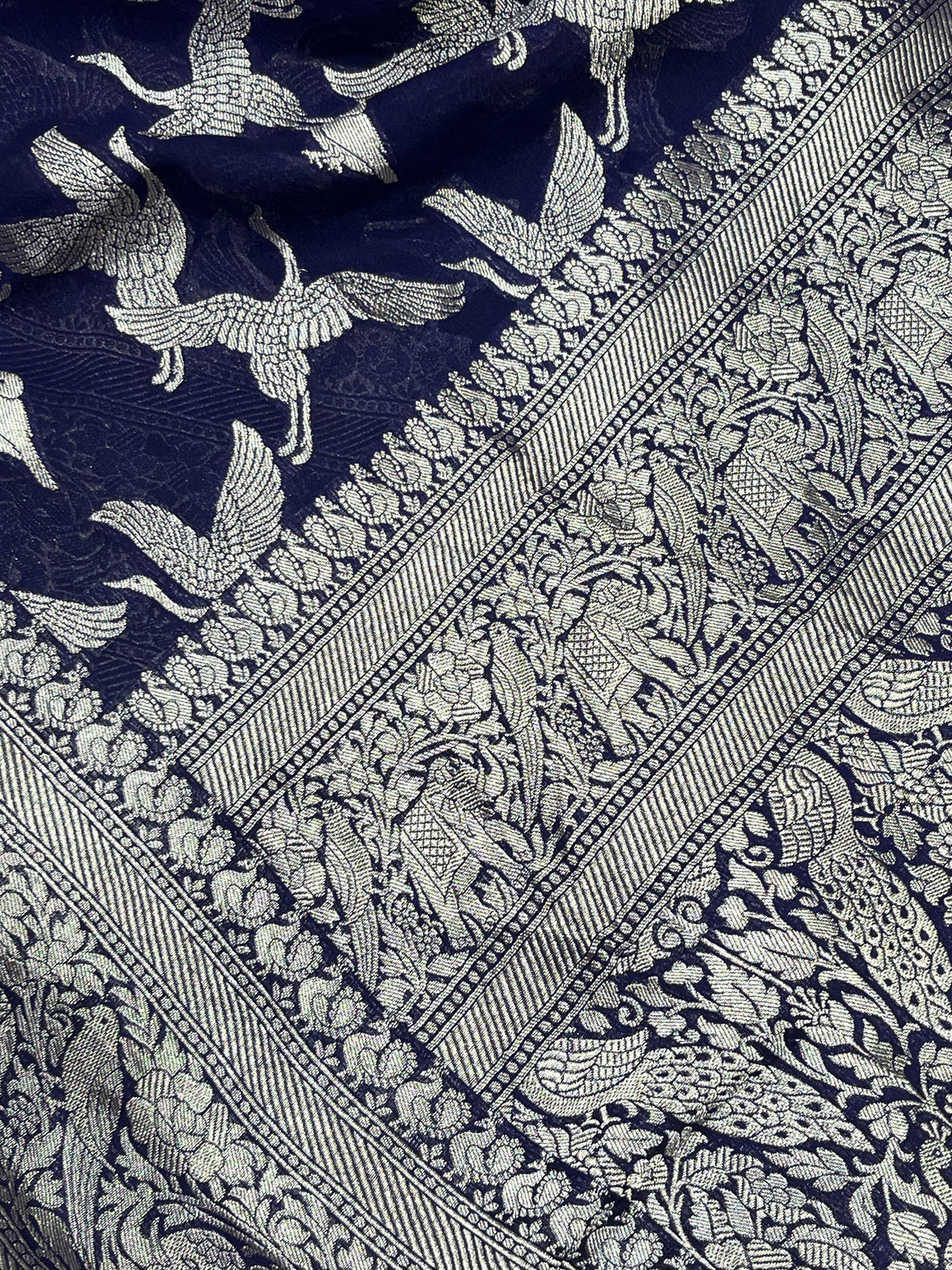 MIDNIGHT BLUE CHIFFON PURE HANDLOOM BANARASI SAREE