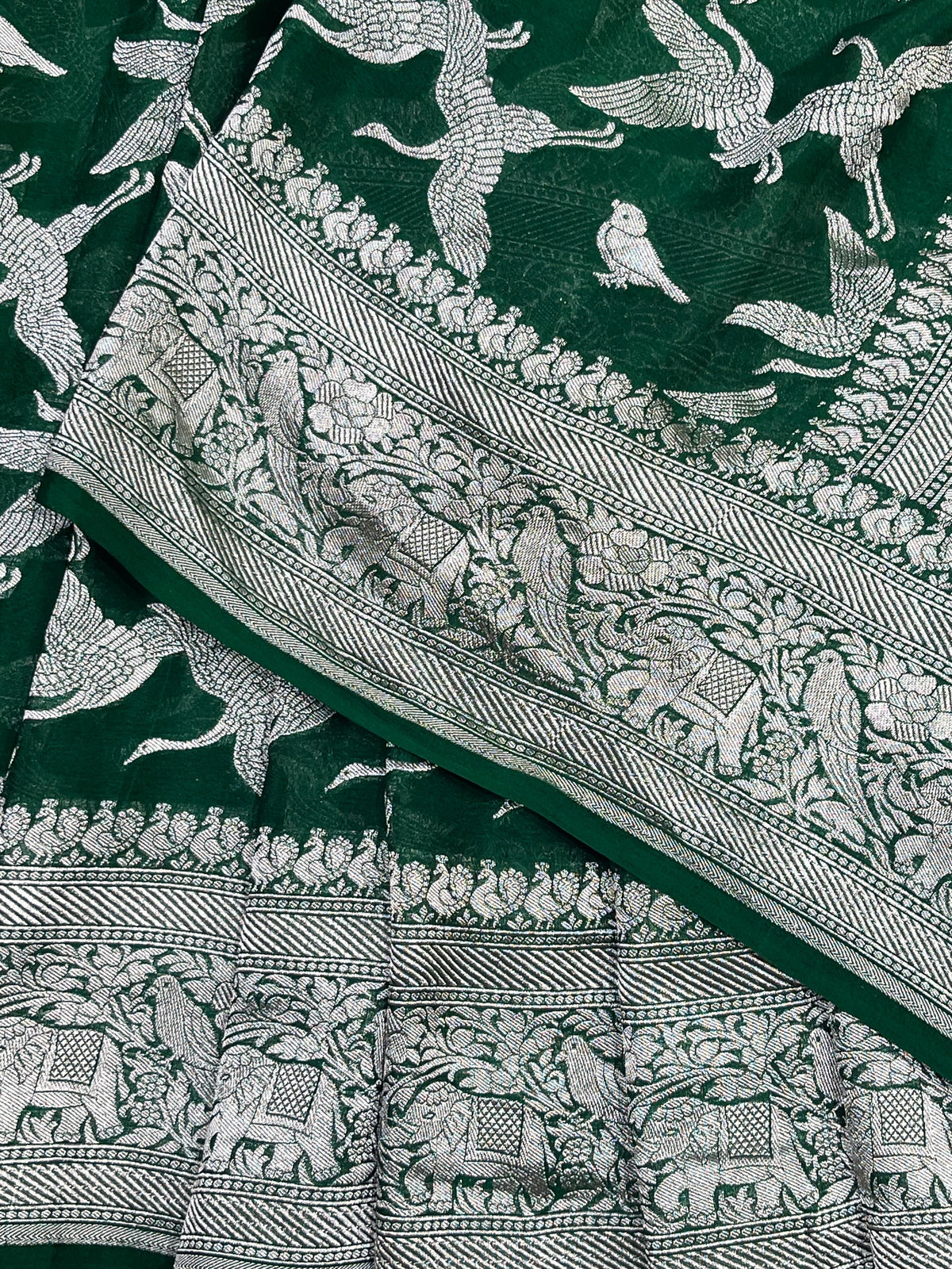 GREEN CHIFFON PURE HANDLOOM BANARASI SAREE