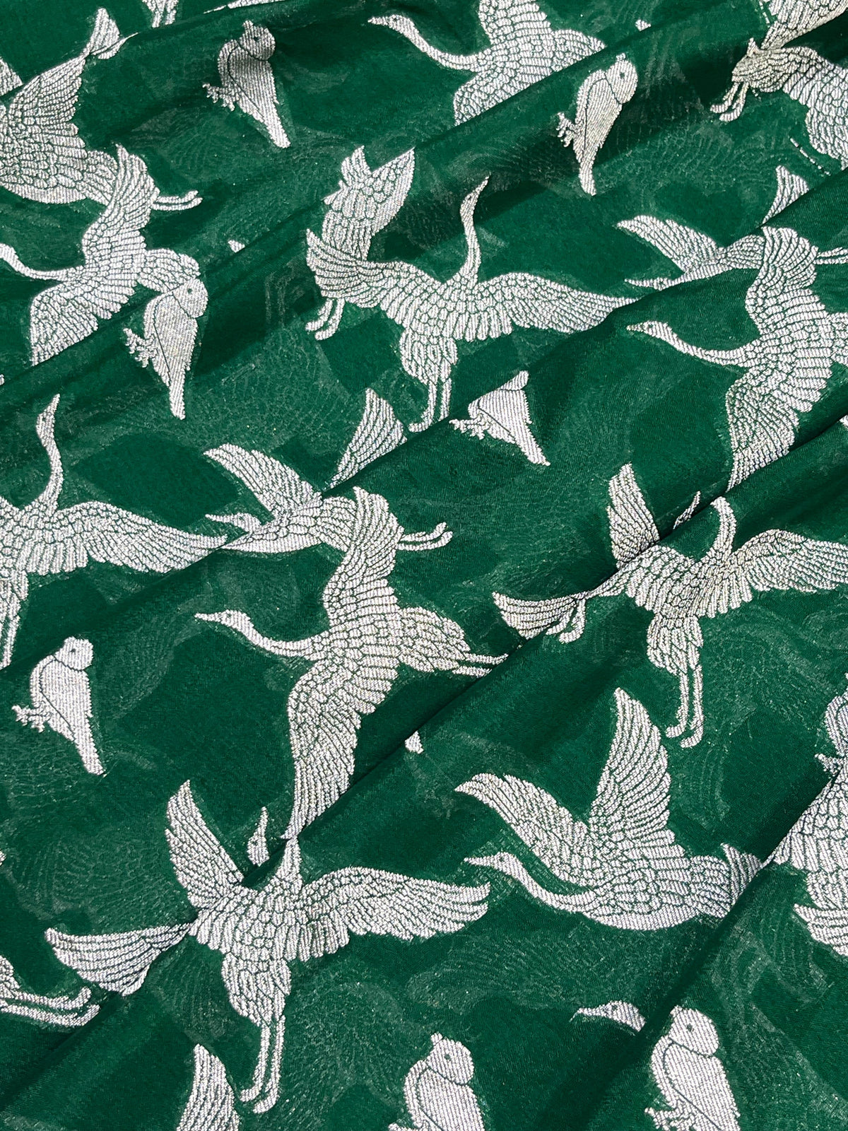 GREEN CHIFFON PURE HANDLOOM BANARASI SAREE