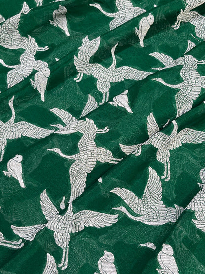 GREEN CHIFFON PURE HANDLOOM BANARASI SAREE