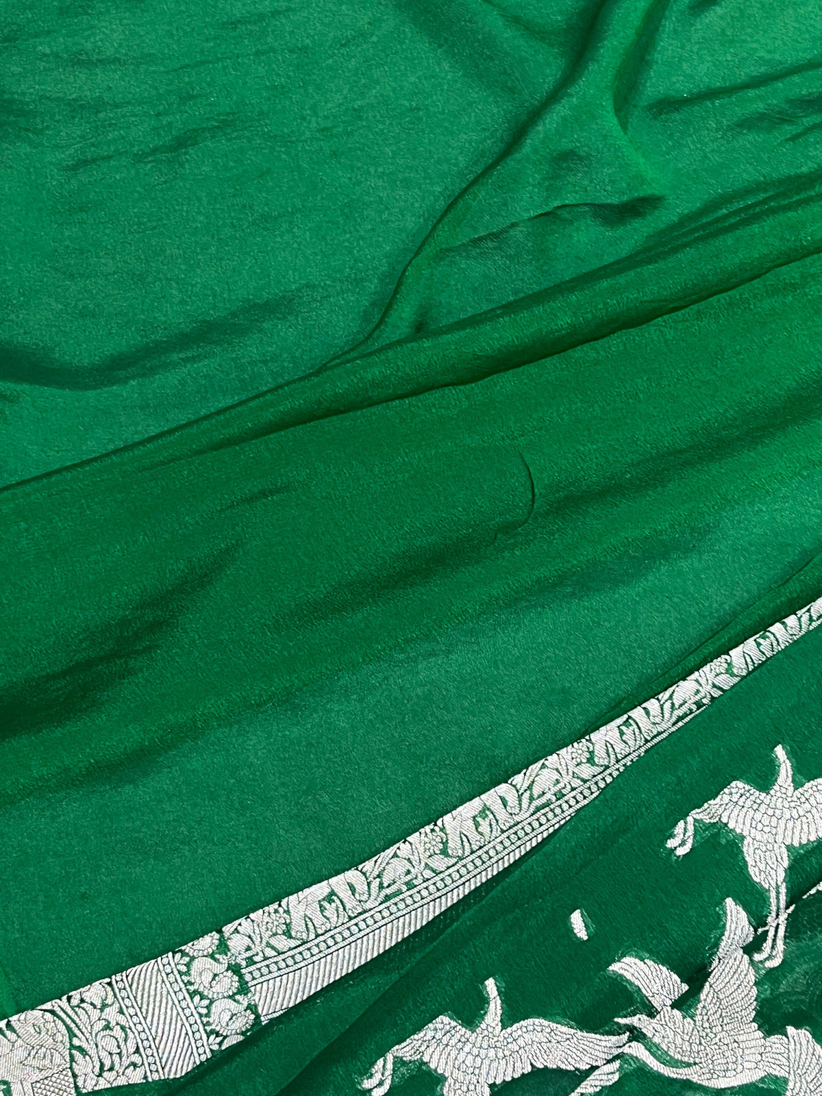 GREEN CHIFFON PURE HANDLOOM BANARASI SAREE