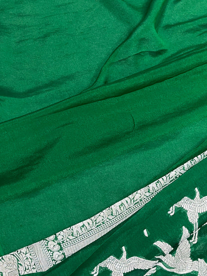 GREEN CHIFFON PURE HANDLOOM BANARASI SAREE