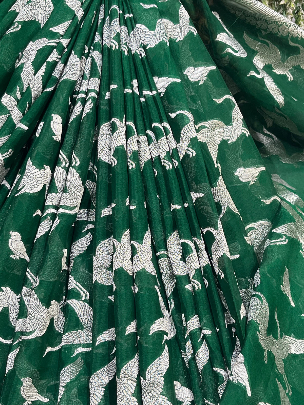 GREEN CHIFFON PURE HANDLOOM BANARASI SAREE