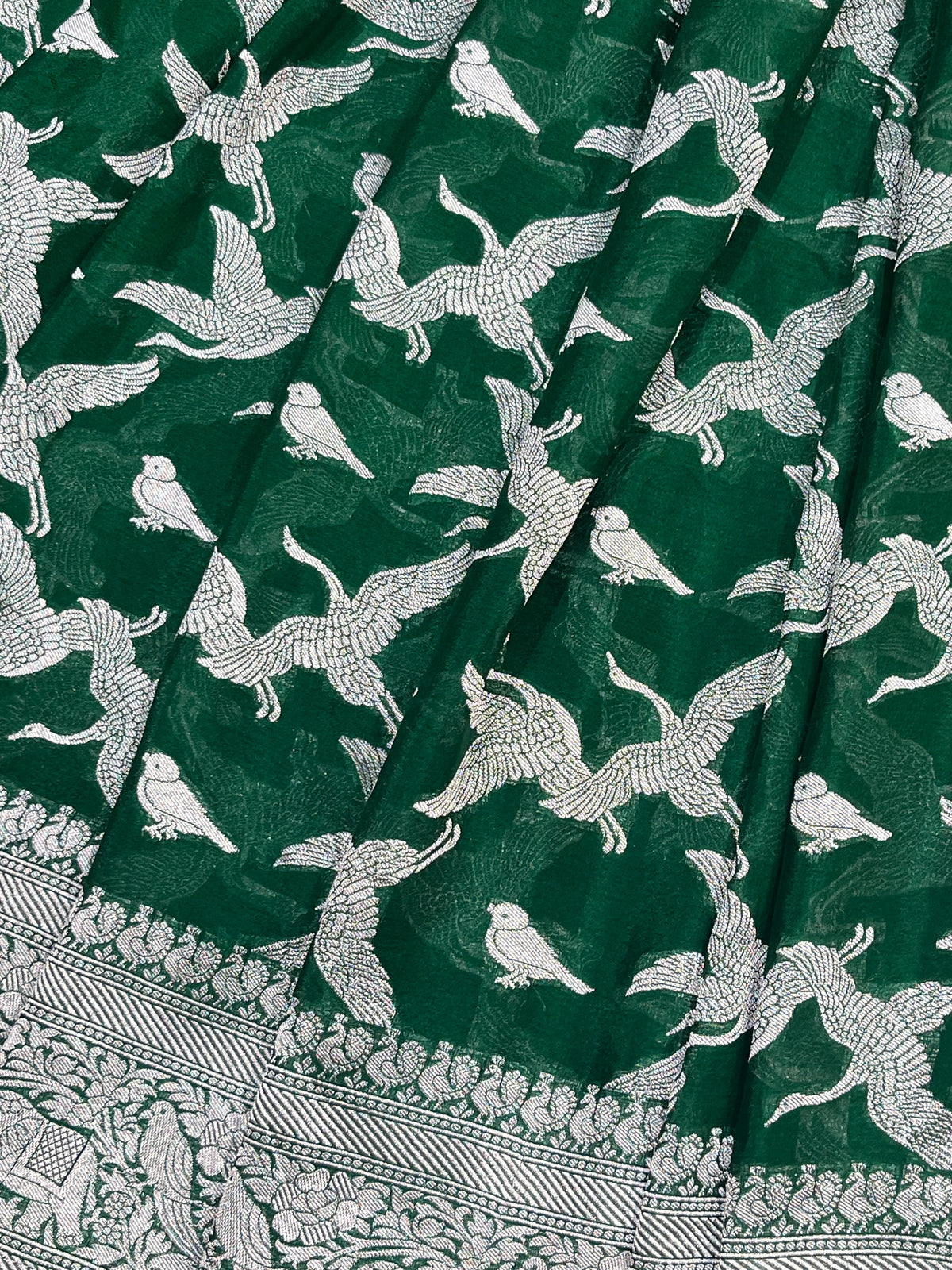 GREEN CHIFFON PURE HANDLOOM BANARASI SAREE