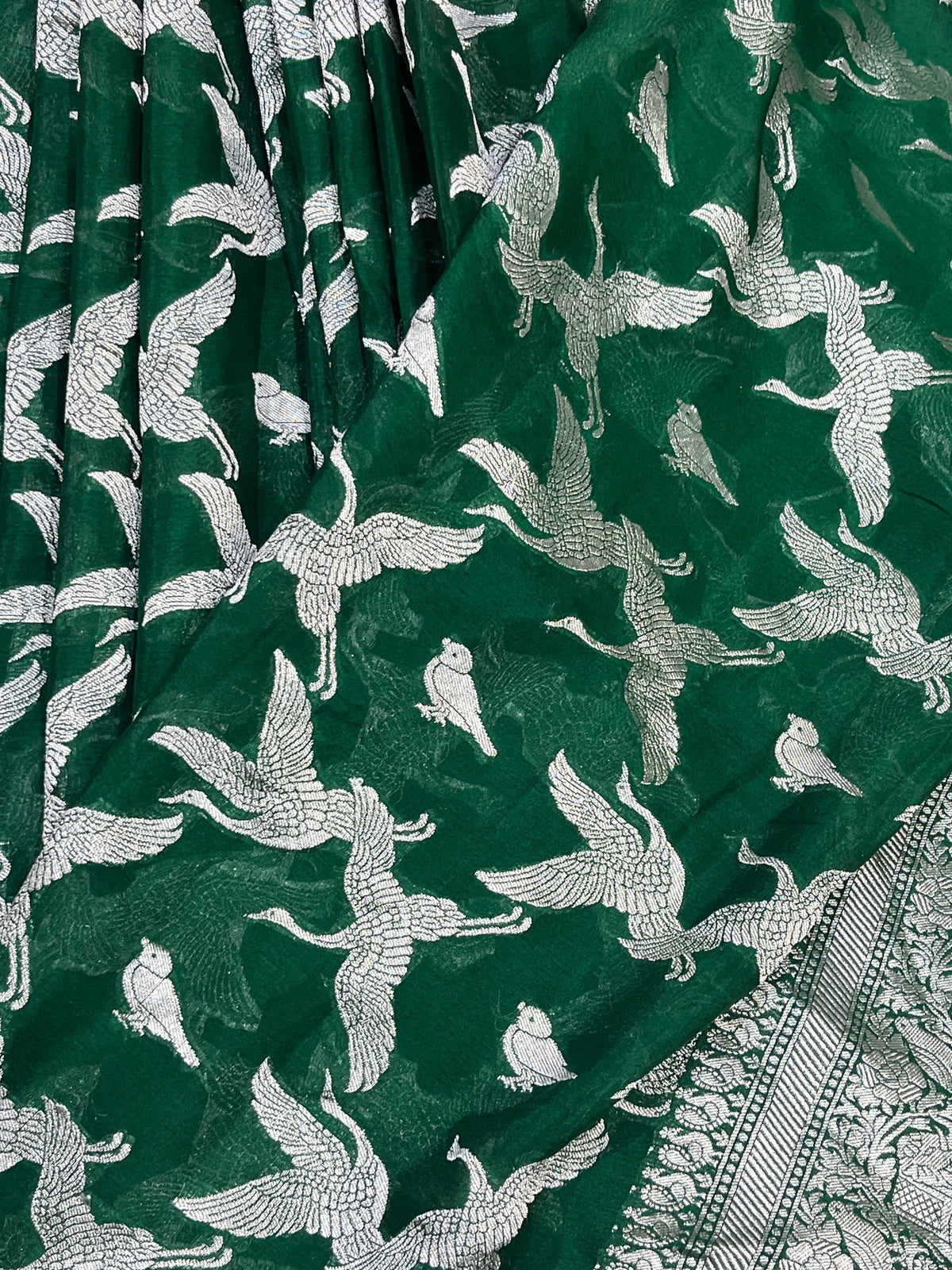 GREEN CHIFFON PURE HANDLOOM BANARASI SAREE