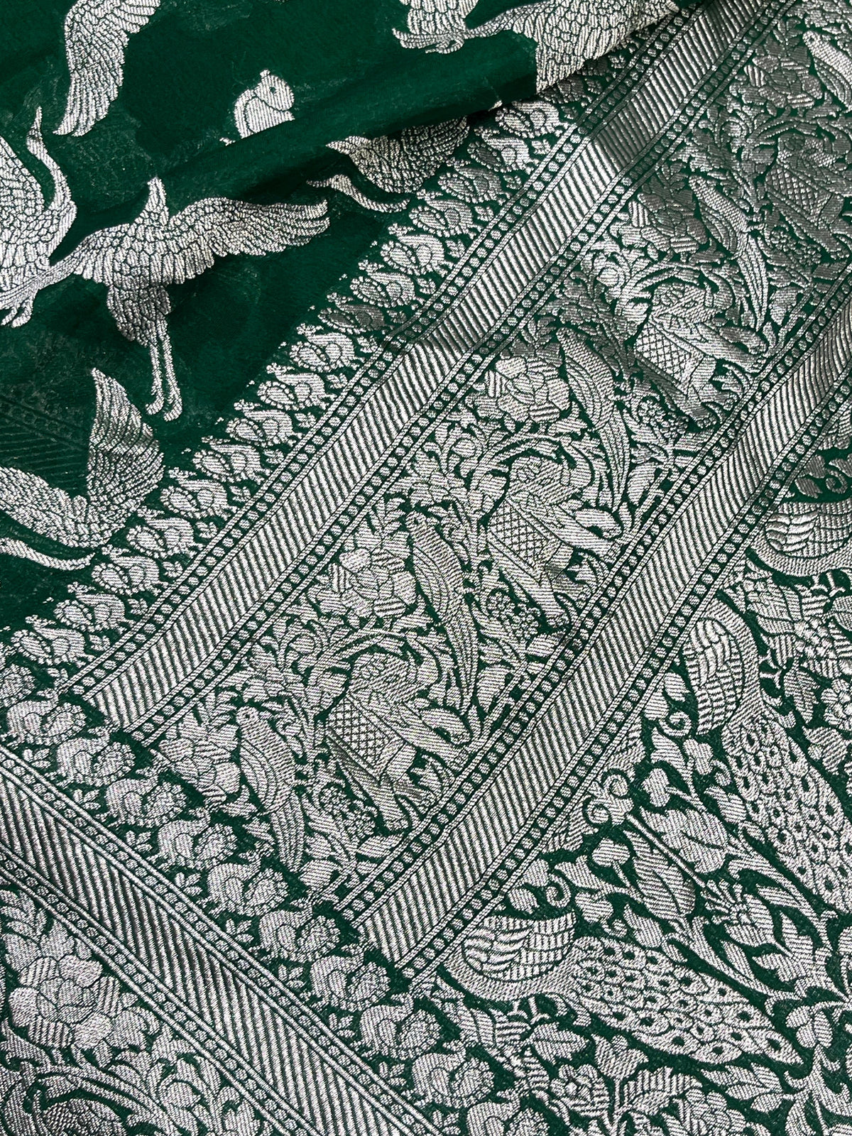 GREEN CHIFFON PURE HANDLOOM BANARASI SAREE